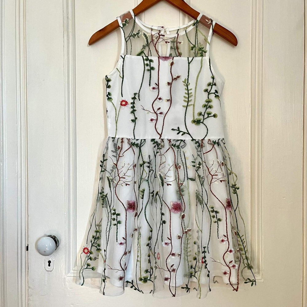 NWT Calvin Klein Girls White‎ Floral Embroidered Party Dress Sz 12 Easter Spring